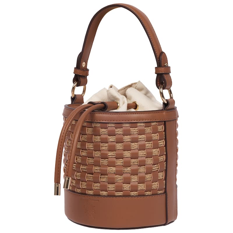 Tommy Bahama Raffia & Woven Drawstring Bucket Bag - Convertible Top Handle & Crossbody