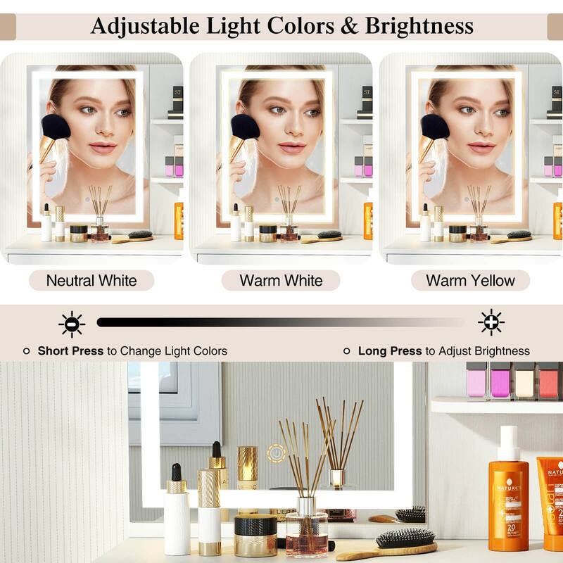 Costway Vanity Desk Set with Mirror & Lights Power Outlet Cushioned - See Details