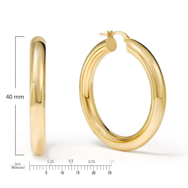 Clover 14k Yellow Gold High-Polish Round Hoop Earrings 5mm