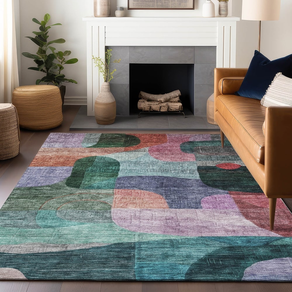 Machine Washable Indoor/ Outdoor Abstract Contemporary Chantille Rug