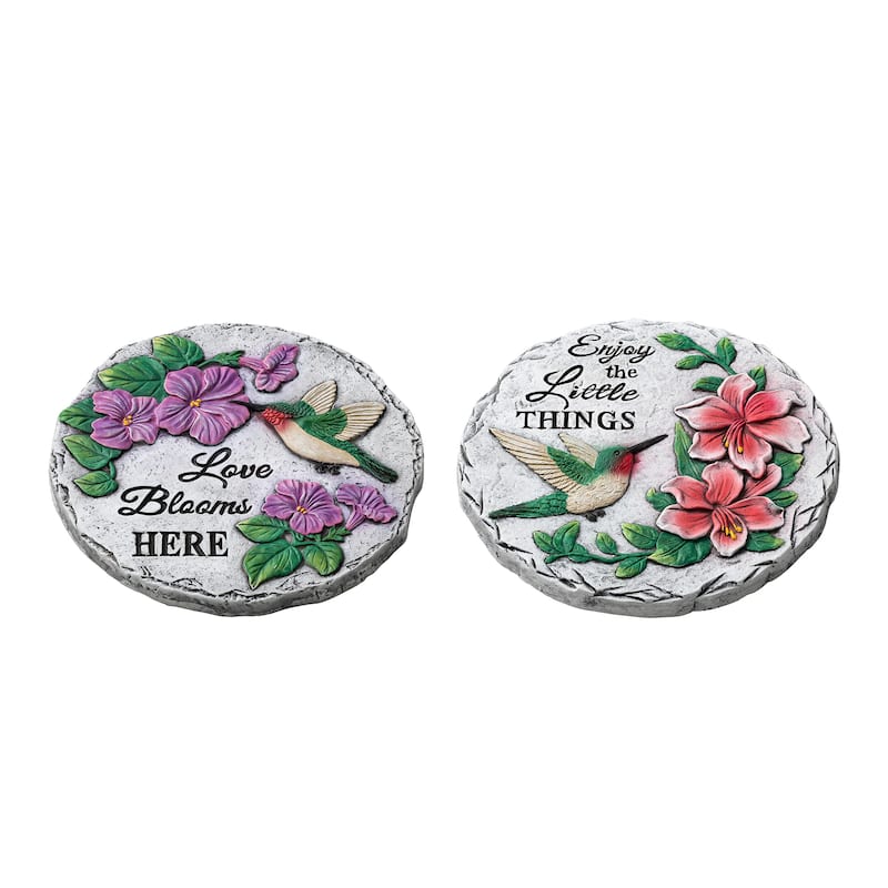 Glitzhome 4-Piece Hummingbird and Flower Pathway Cement Stepping Stones - 10 in
