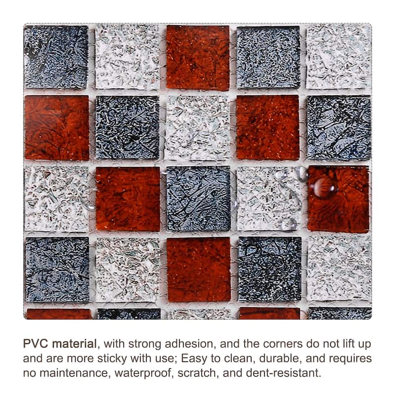 25Pcs Peel and Stick Tiles Backsplash, 4"x4" Mosaic Tile Stickers, Red Blue - Red+Blue