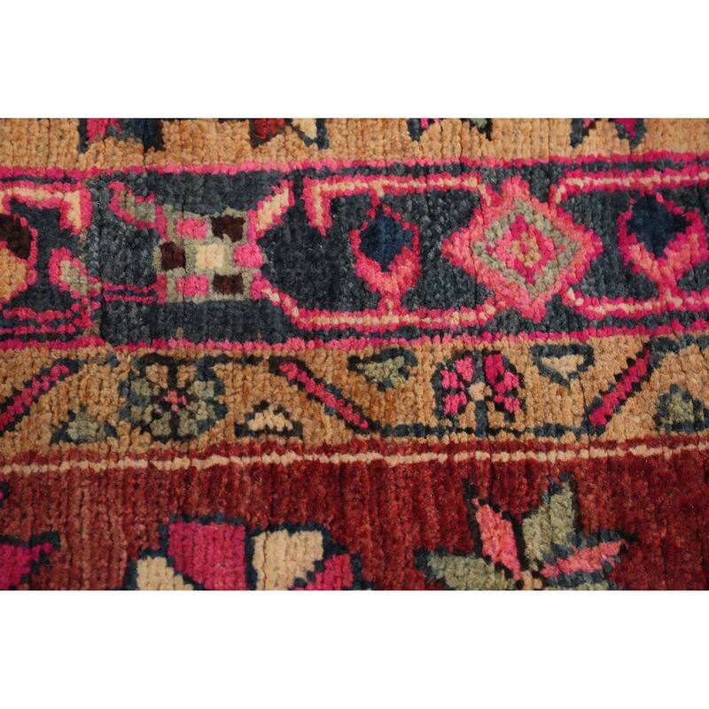 Hand Knotted Oriental 100% Wool Carpet Traditional Geometric Red Heriz Runner Rug - 10' 7'' X 3' 9''