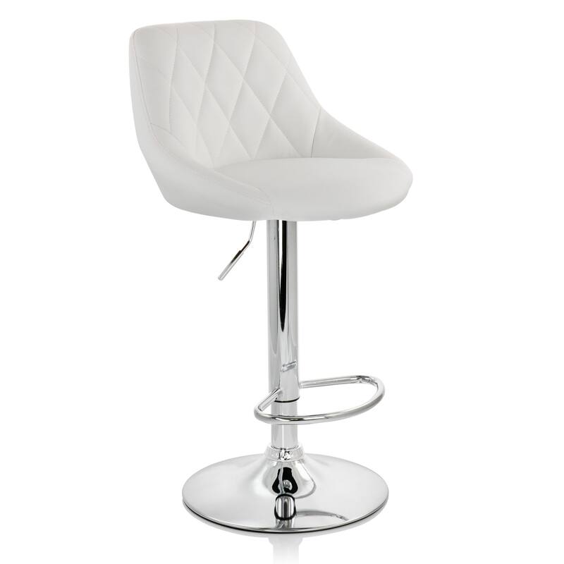 Elama Diamond Faux Leather Modern Bar Stool White Adjustable Swivel Base Set of 2