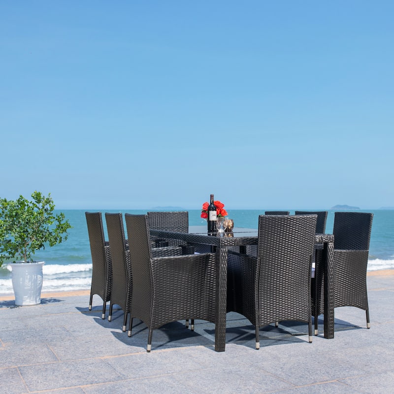 SAFAVIEH Outdoor Lianna 9-Piece Wicker Dining Set - 75Wx35Dx29H