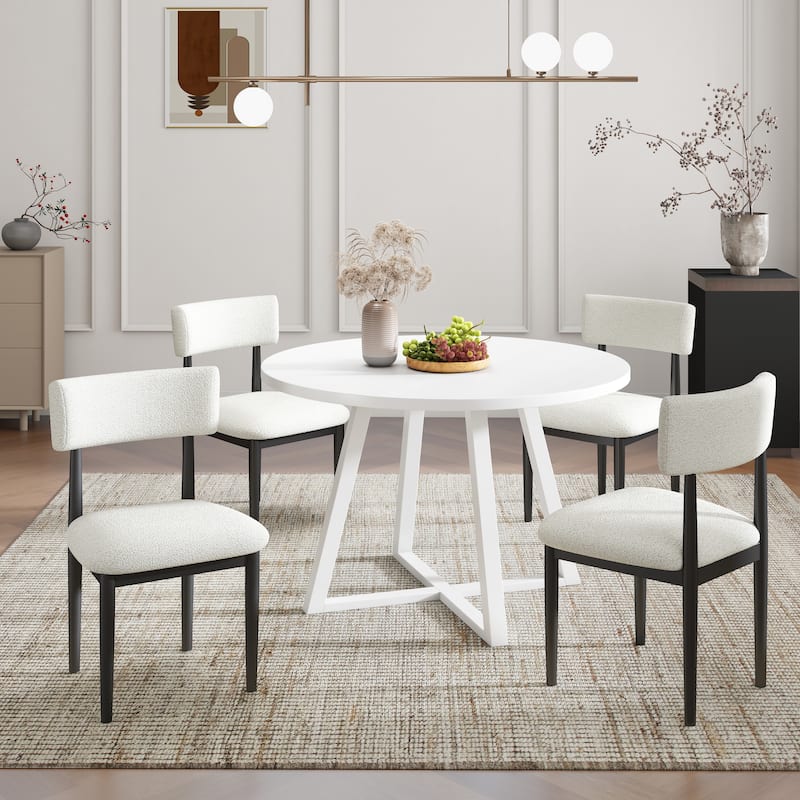 Roundhill Furniture Edo 5-Piece Dining Set, Round Table with 4 Upholstered Chairs,