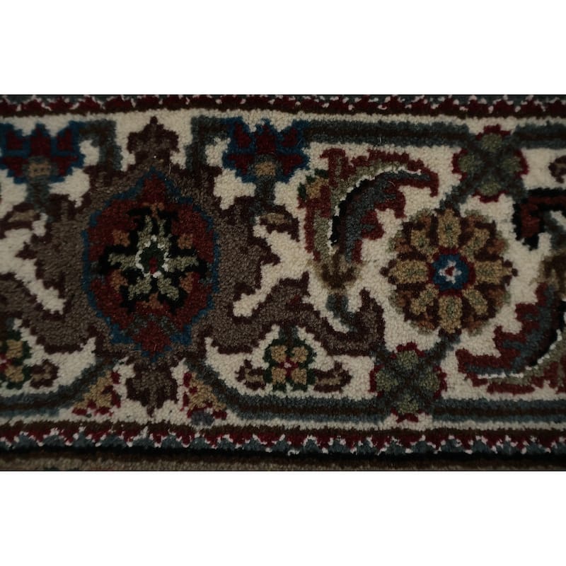 Hand Knotted Oriental 100% Wool Carpet Traditional Floral Navy Blue & Blues Tabriz Area Rug - 9' 4'' X 6' 0''
