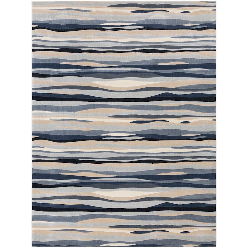 Livabliss Colton Aqua Wavy Stripes Area Rug