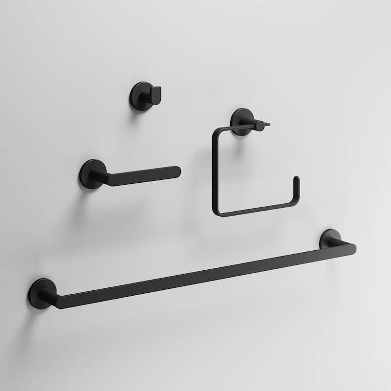 VIGO Arden 4-Piece Bathroom Hardware Accessory Set with 24 in. Towel Bar, Toilet Paper Holder, Hand Towel Holder, Hook - Matte Black