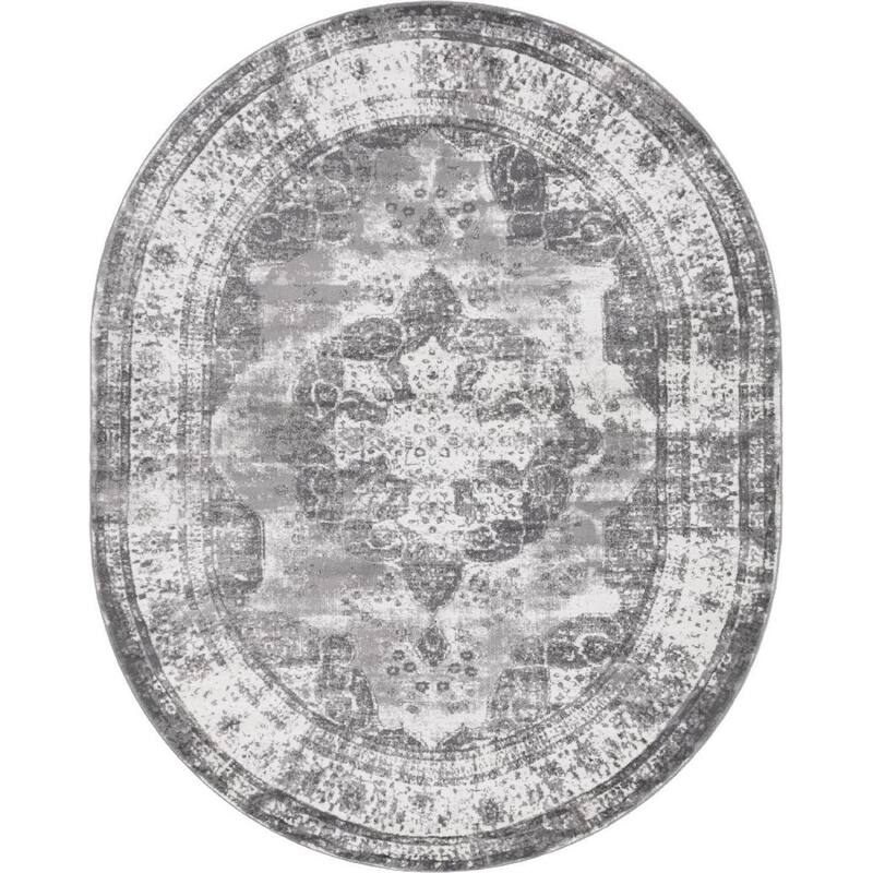 Transitional Fredo Collection Area Rug - 8'x10' Oval - Gray