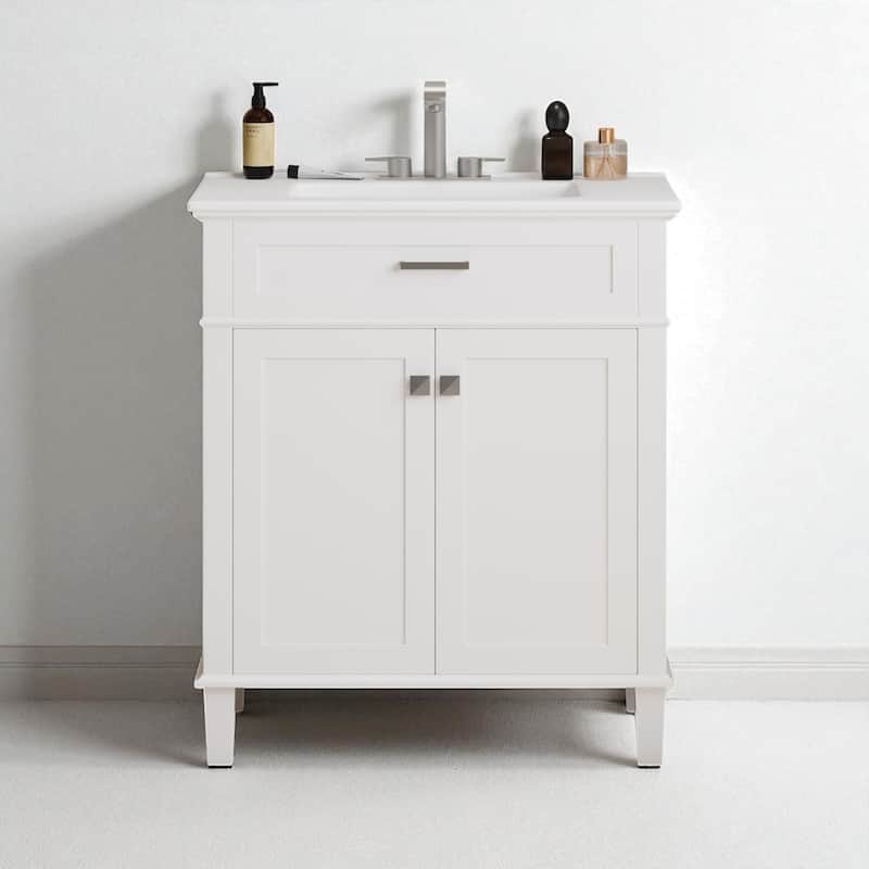 30" Bathroom Vanity with Ceramic Sink, Soft-Close Doors, Adjustable Shelf, 4" Faucet Ready - White