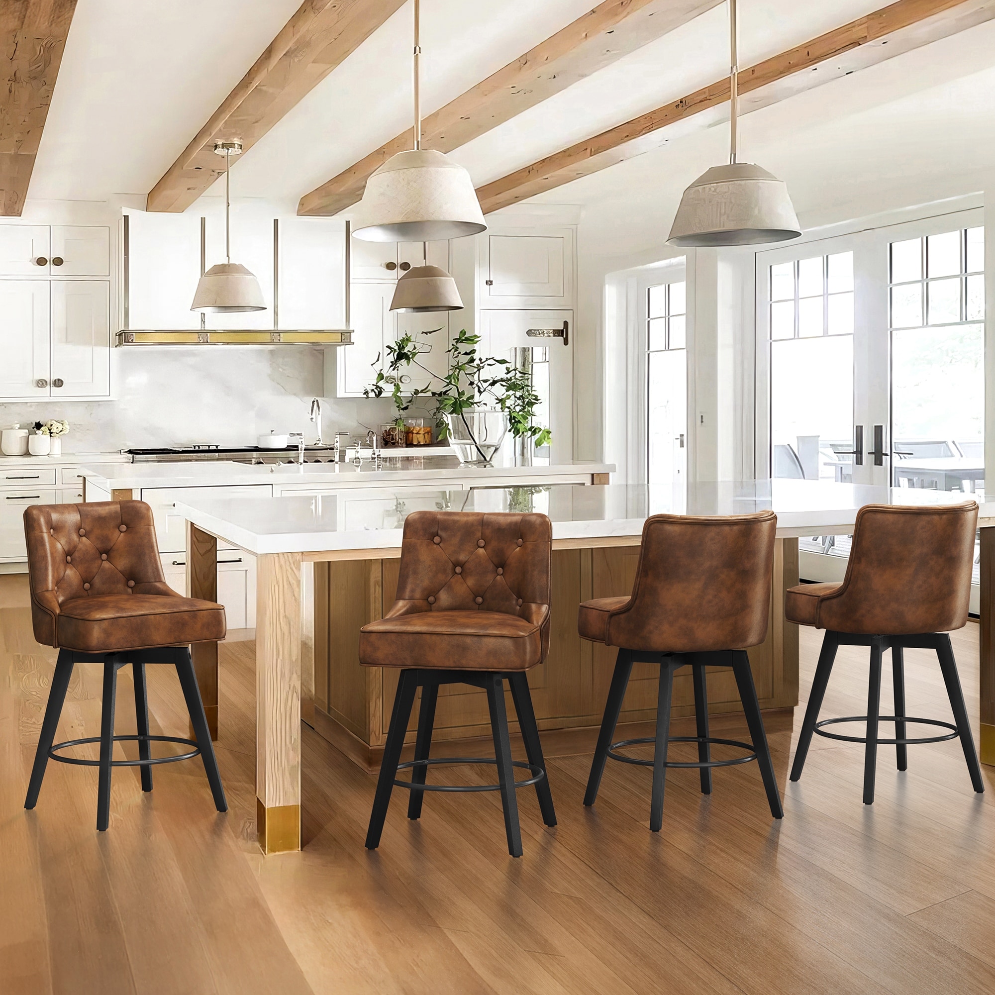 26" Counter Height Modern Swivel Bar Stools Set of 4, Mid-Century Modern