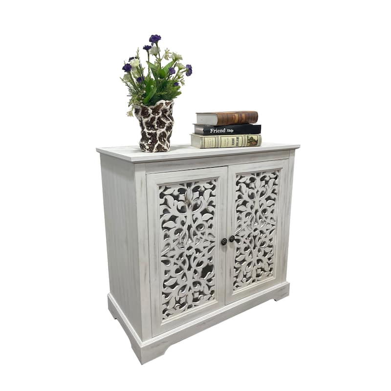 Modern Accent Kitchen Cabinet Sideboard Storage Cabinet with Hollow-Carved Door, Buffet Server Console Cabinet