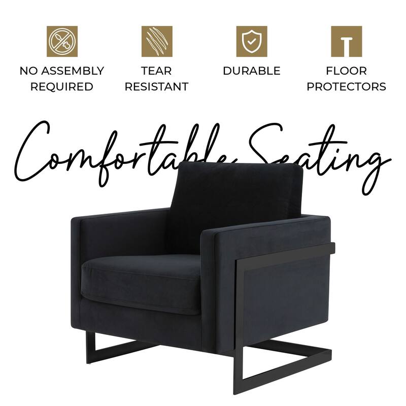 LeisureMod Lincoln Modern Velvet Arm Chair with Black Steel Frame - 35"