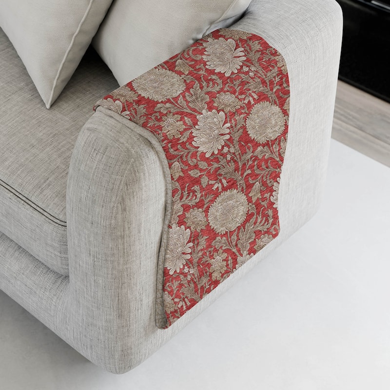 Premium Machine Washable Floral Sherpa Throw Blanket - Red - 4'2" x 5'10"