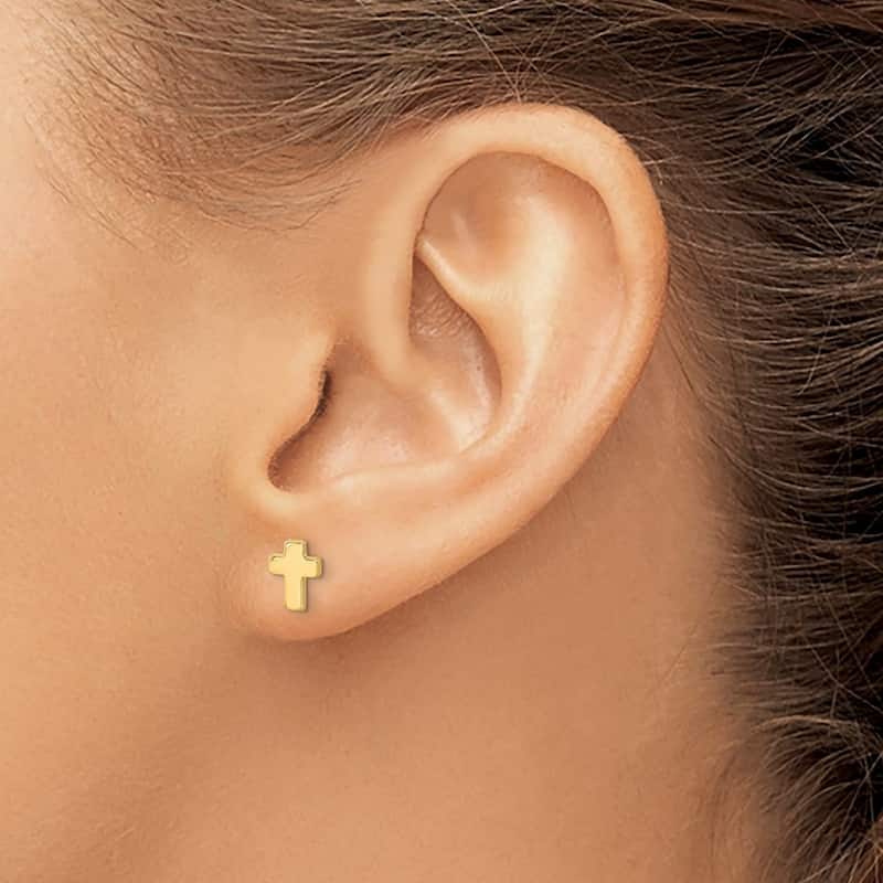 Curata 14k Gold Girls Polished Cross Post Earrings (5.5x7mm)