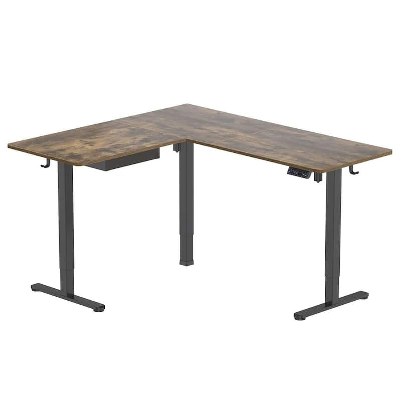 Mount-It! 63"W Electric L-Shaped Corner Adjustable Standing Desk, Rustic Brown/Black (MI-15010)