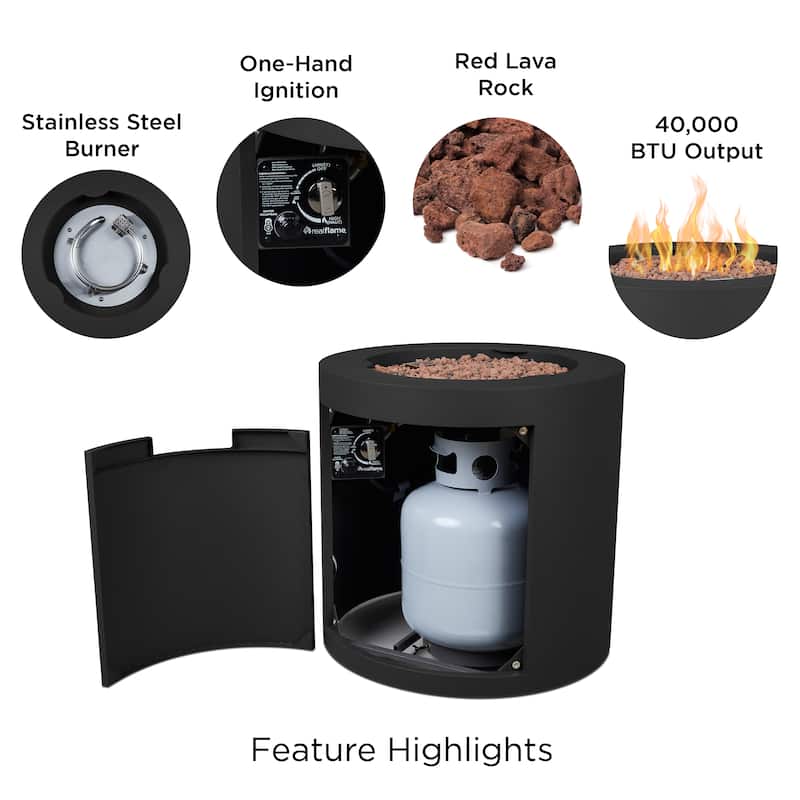 Aegean 24" Round Propane Fire Table in Black by Real Flame