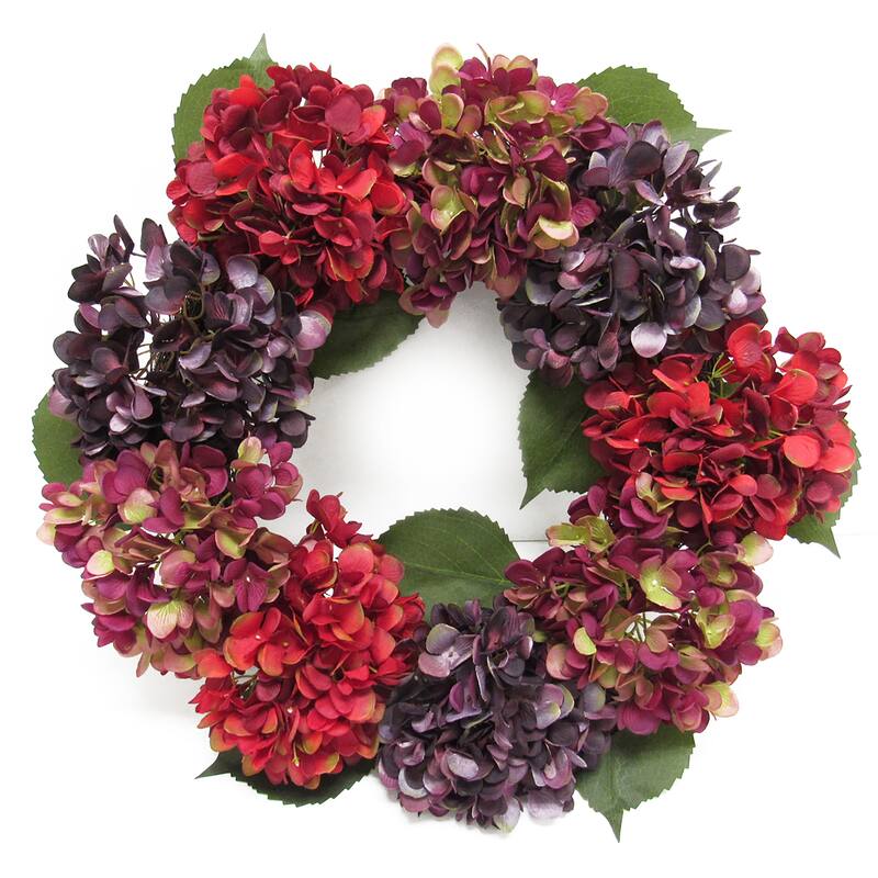 Artificial Hydrangea Flower Wreath 20in - 20" L x 20" W x 5.5" DP - Burgundy Purple