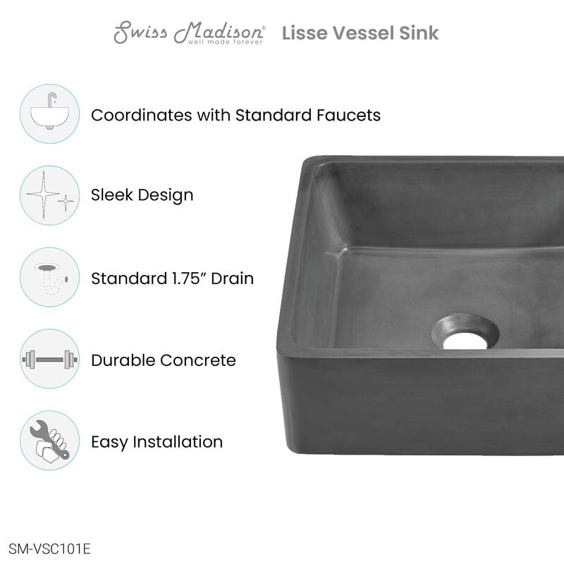 Swiss Madison SM-VSC101 Lisse 15-3/16" Square Concrete Vessel Bathroom