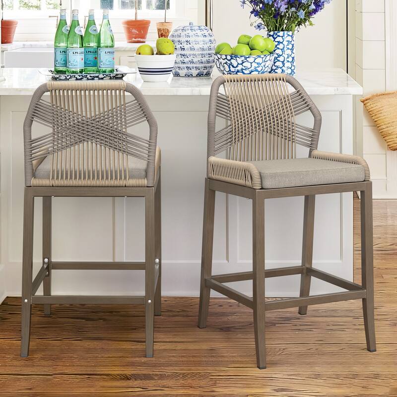 Modern Aluminum Counter Height Bar Stools, Upholstered Counter Stools with Back - 27.5"H