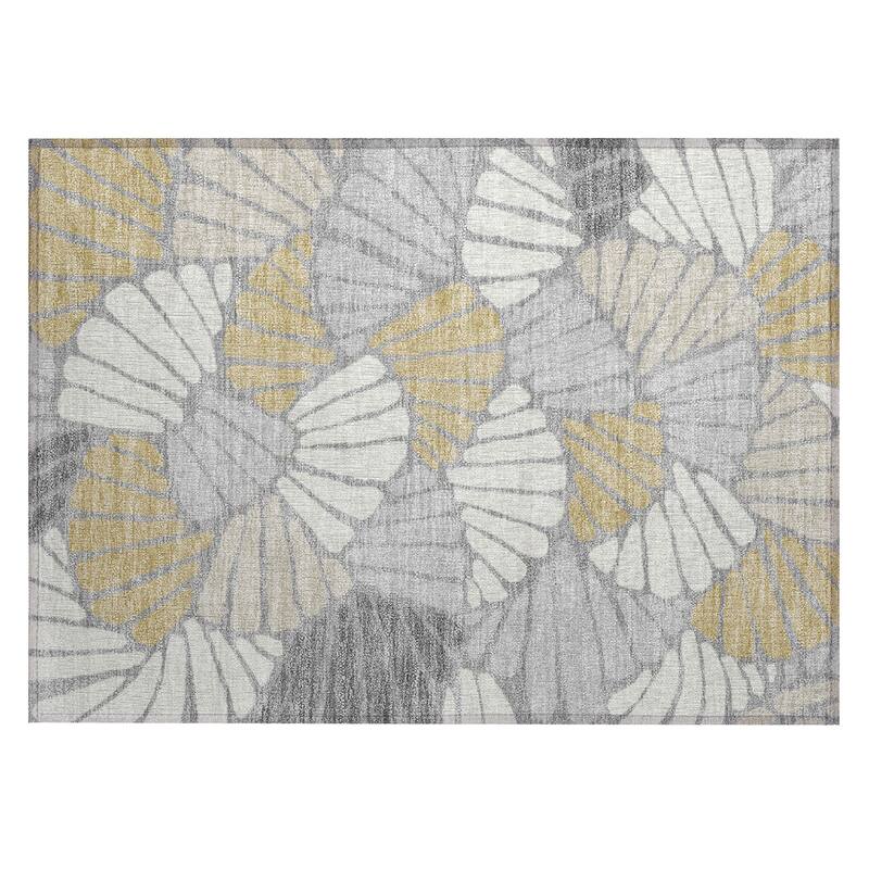 Machine Washable Indoor/ Outdoor Floral Modern Chantille Rug