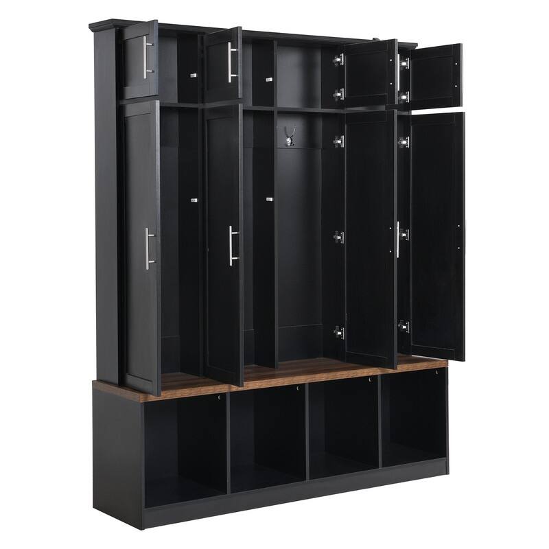 Modern Hall Tree with Multiple Storage Space,Brown Wood Grain Bench