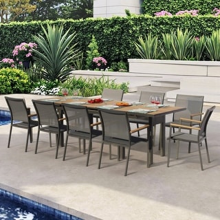 Catania Dark Gray 11-Piece Aluminum Outdoor Dining Set with Sling Set in Pewter