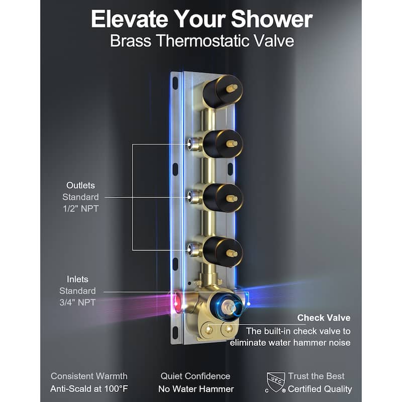 GRANDJOY LED Music Shower System 20" Shower Head with 3 Body Jets