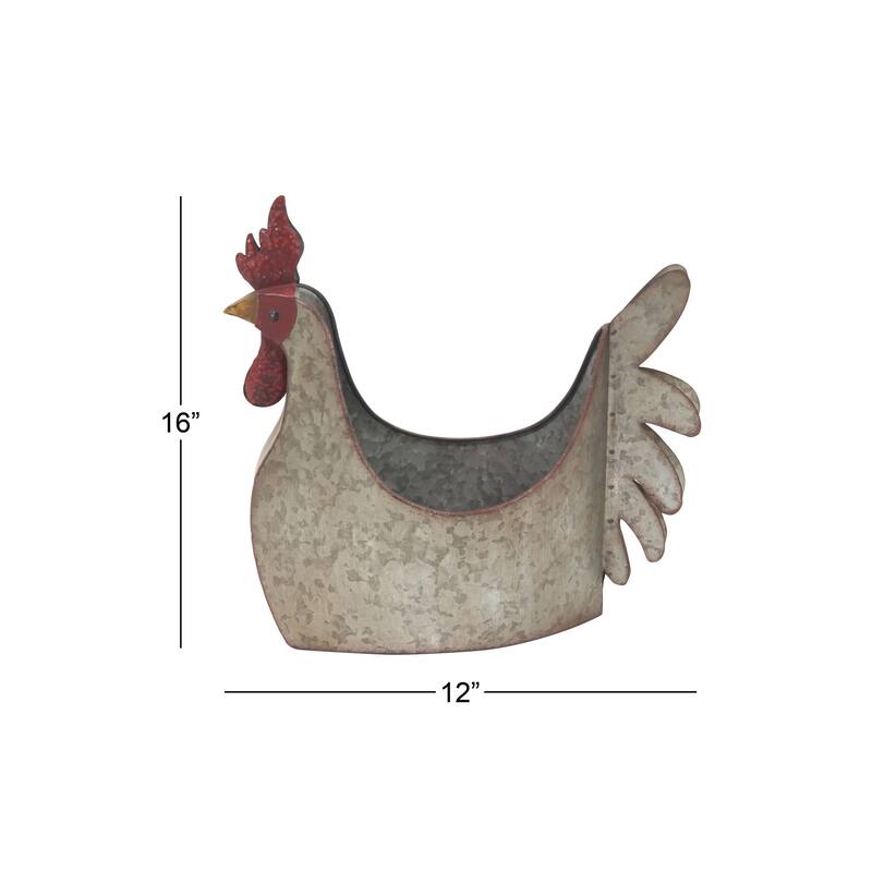 Metal Rooster Planter - Gray - Roche River Decor - 8"W x 12"L x 16"H