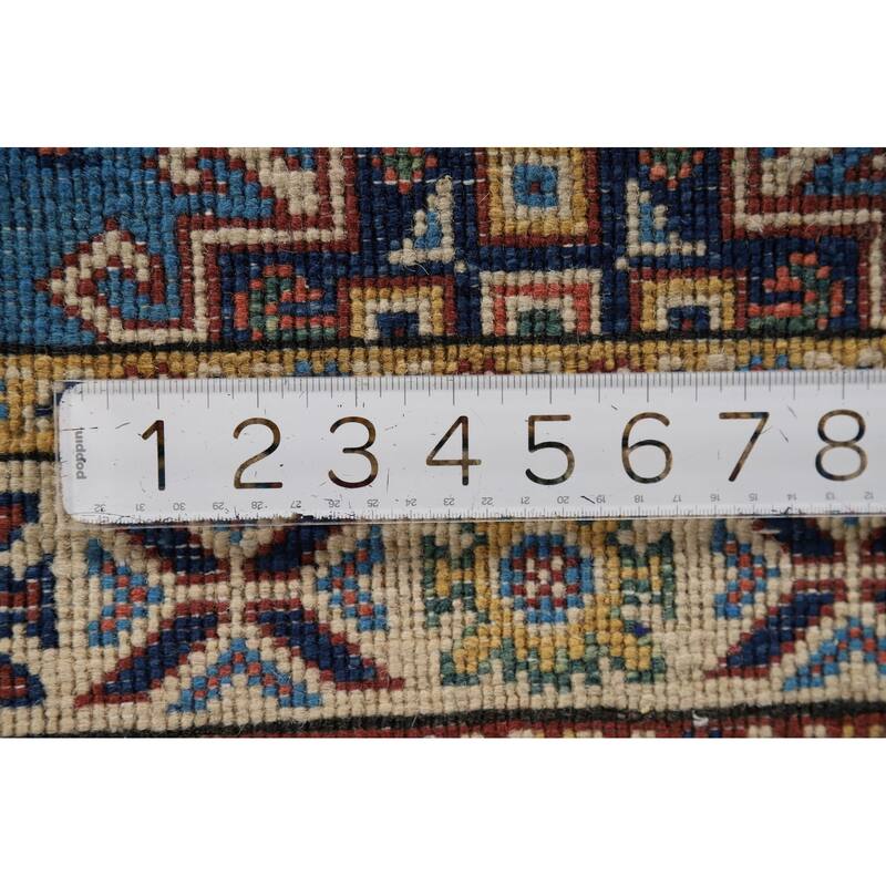 Blue Geometric Kazak Foyer Rug Handmade Oriental Wool Carpet - 2'1" x 3'0"