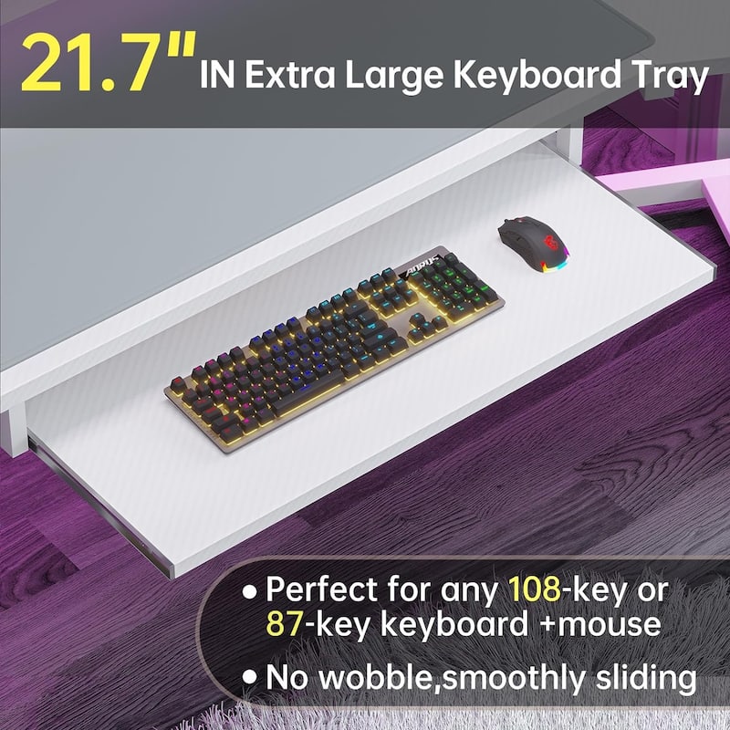 79" L Shape Gaming Desk Computer Desk 2 Fabric Drawers & LED Light