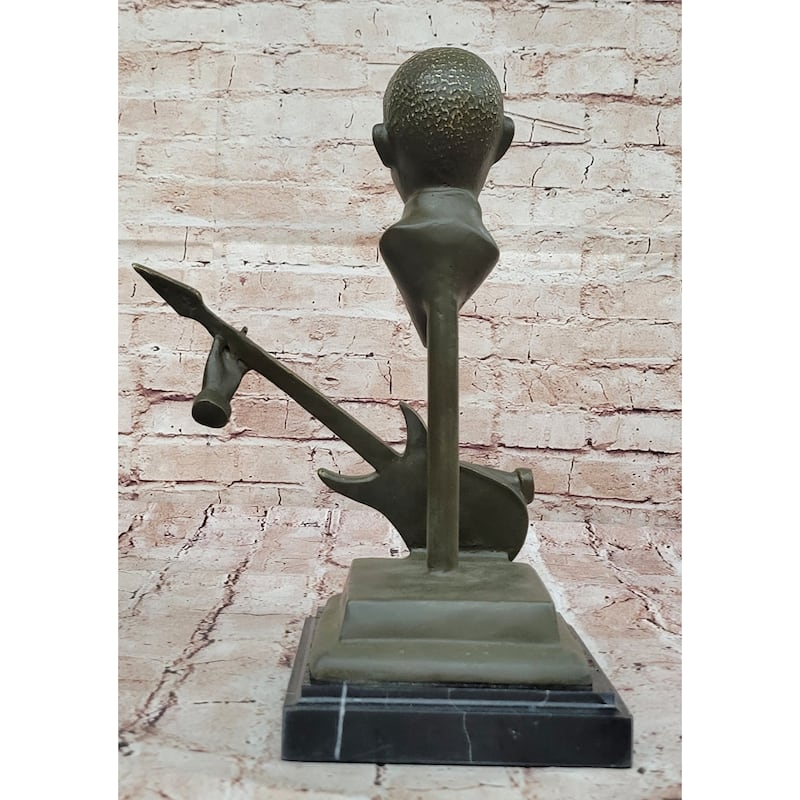 Electric Guitar Player Bronze Sculpture – Modern Musician Figurine On Marble Base