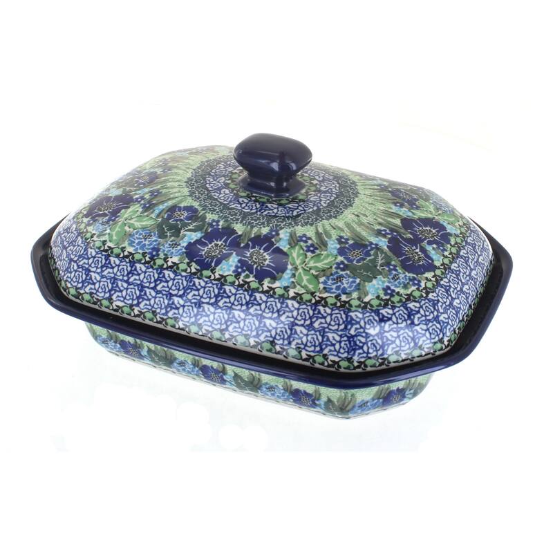 Blue Rose Polish Pottery 662 Ceramika Artystyczna Medium Covered Baker - Sapphire Fields