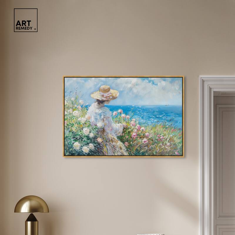 Art Remedy Gentle Sea Framed Impressionism 1 Piece Canvas Wall Art /Monet And Van Gogh Inspired Art