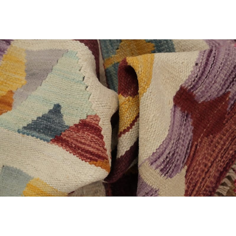 Hand Woven Oriental 100% Wool Carpet Southwestern Tribal Multi-Colored Kilim Area Rug - 9' 8'' X 6' 8''