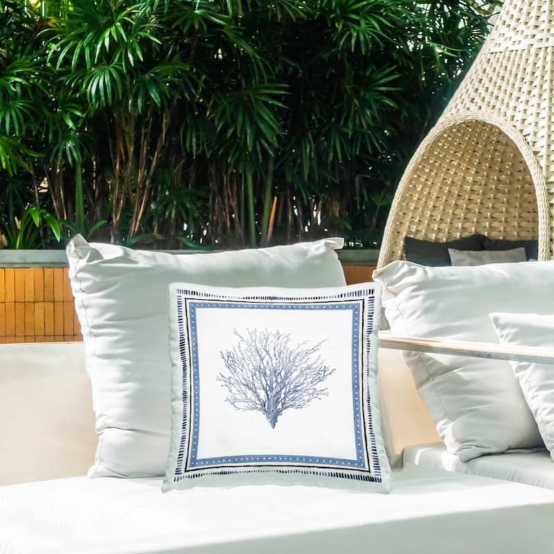 Stupell Bordered Oceanic Coral Printed Outdoor Throw Pillow Design by Lanie Loreth