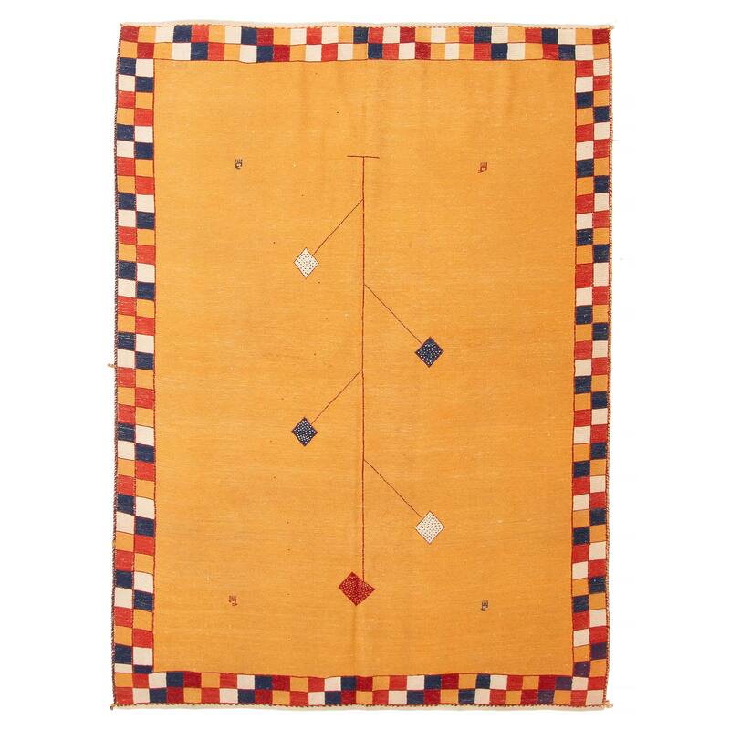 ECARPETGALLERY Flat-Weave Kashkuli Light Orange Wool Tapestry Kilim - 5'0 x 6'11 - Light Orange - 5'0 x 6'11
