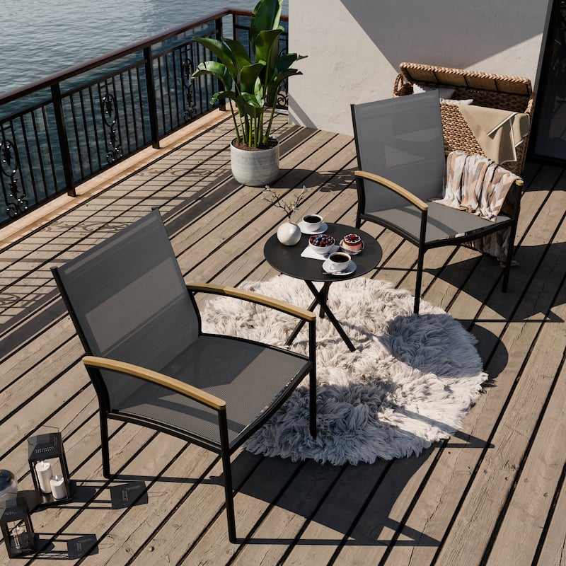 Futzca 3-Piece Patio Bistro Sets, Two Chairs with Coffee Table - Non Rocking-Grey