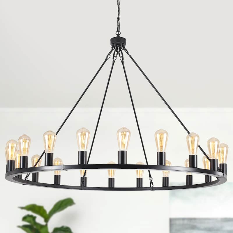 20 - Light Farmhouse Metal Round Industrial Chandelier for Dining Room Entryway Kitchen Island - N/A - Black