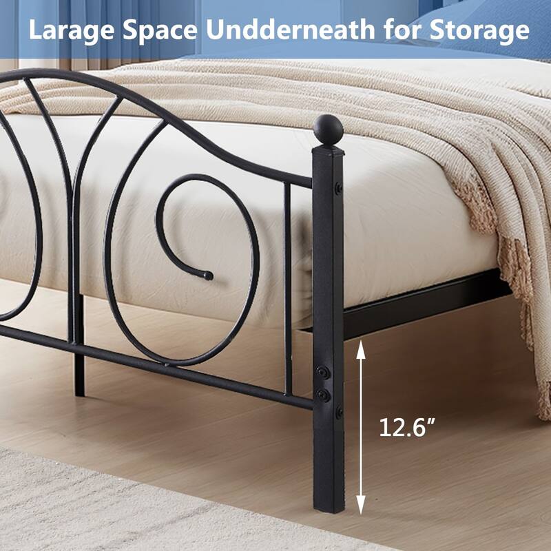 Classic Metal Platform Bed Frame with Headboard