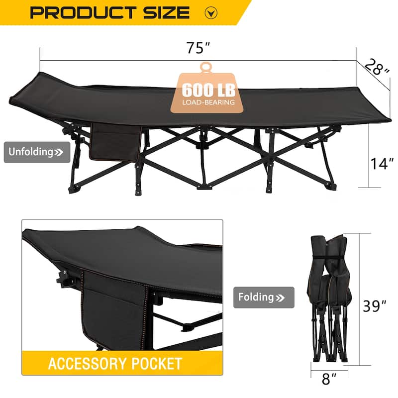 DoCred Folding Camping Cot W/Mat for Adults, Travel Bed with Carry Bag