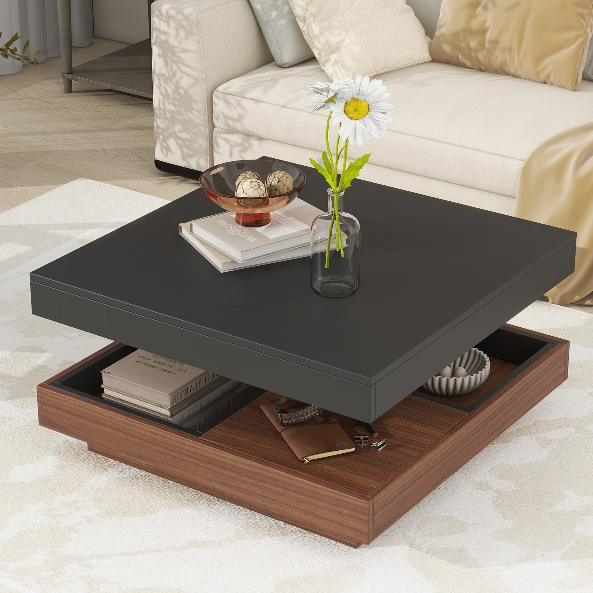 Modern Square 360 Degree Rotating Coffee Table - Overstock - 42995677