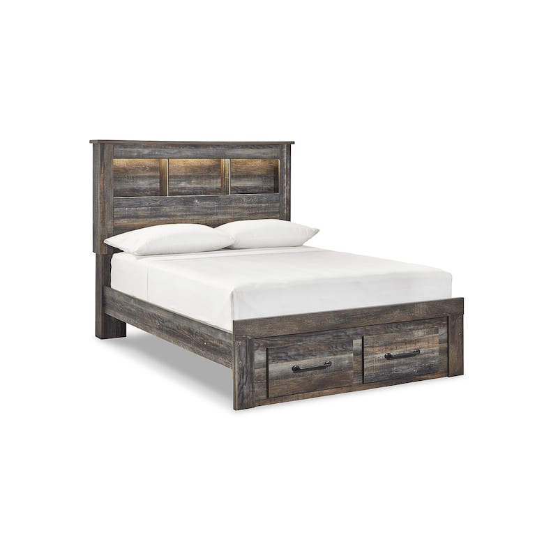 Drystan Rustic Brown Bookcase Bed with Footboard Storage Drawers