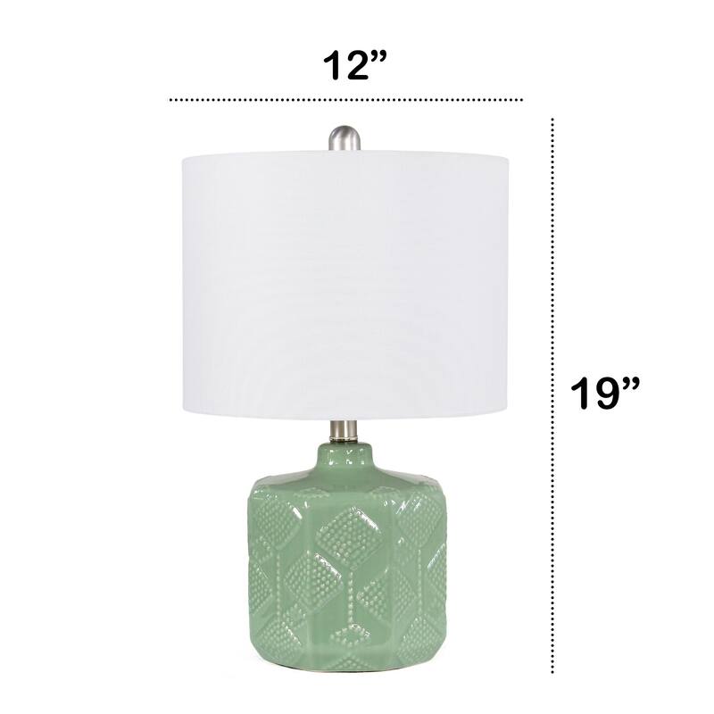 Eyelet Floral Table Lamp with White Drum Shade - 19" - Sage Green