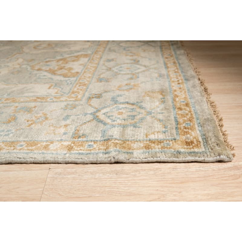 Green Hand Knotted Wool Classic Oushak Rug, 8' x 10', plush elegant floor rug - L
