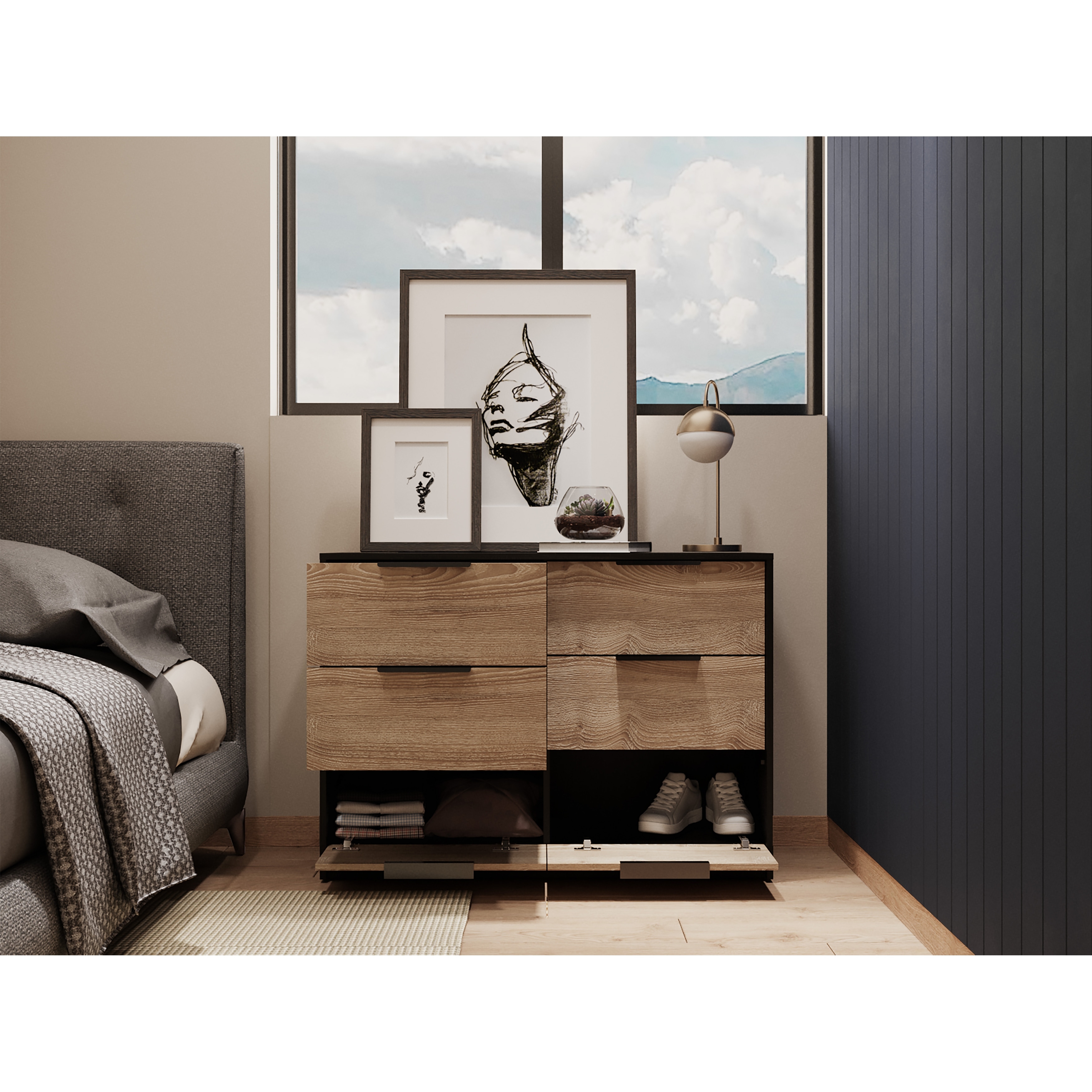42.1" W 4 Drawers Dresser with Superior Top, Black / Brown - Bed Bath &  Beyond - 42536881