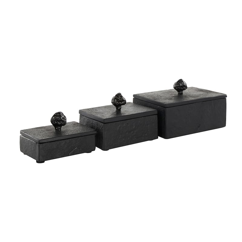 Black Marble Box with Textured Silver or Black Aluminum Knobs (Set of 3)