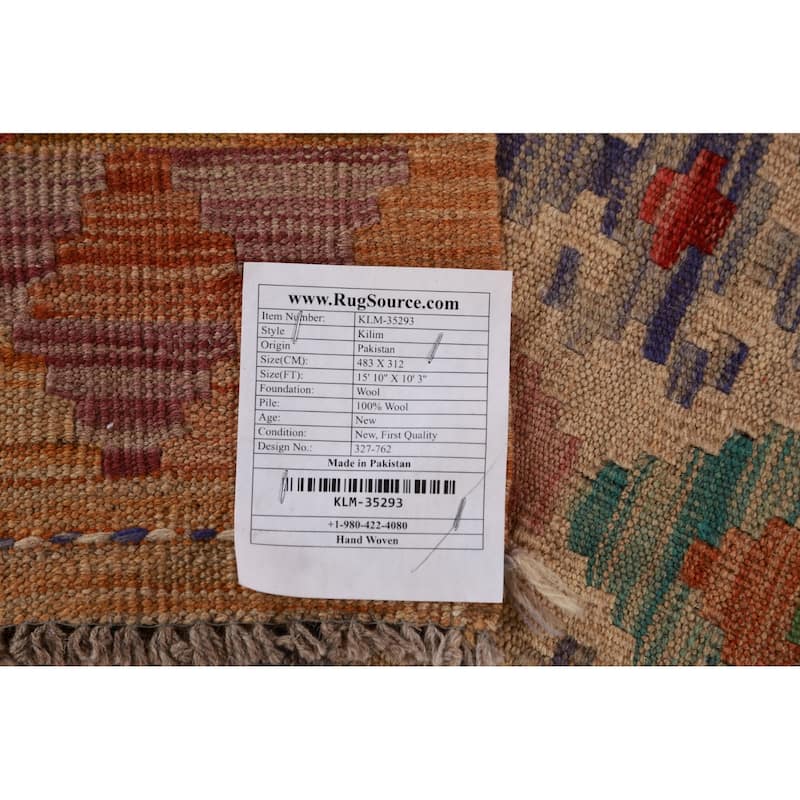 Geometric Kilim Oriental Large Rug Multi-Color Flatweave Wool Carpet - 10'3"x 15'10"