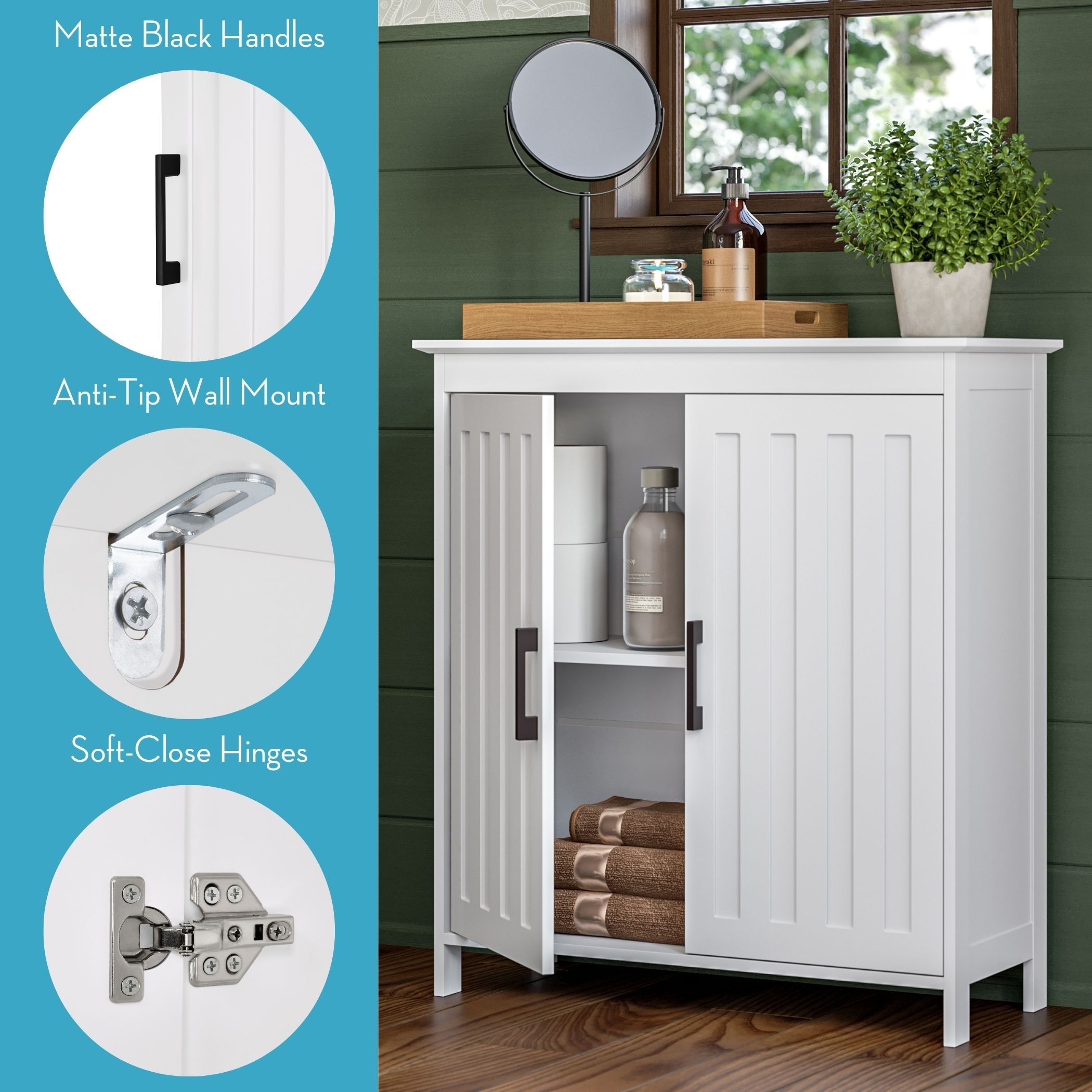 RiverRidge Monroe Two-Door Bathroom and Laundry Storage Cabinet with  Adjustable Shelves - White, image size:2100x2100